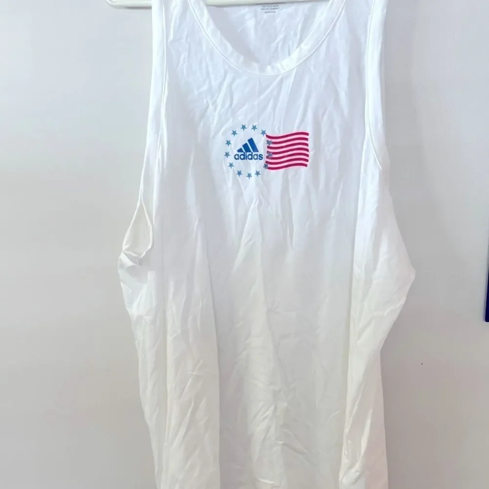 Adidas Men Sleeveless Tank Top Shirt American Flag Graphic White